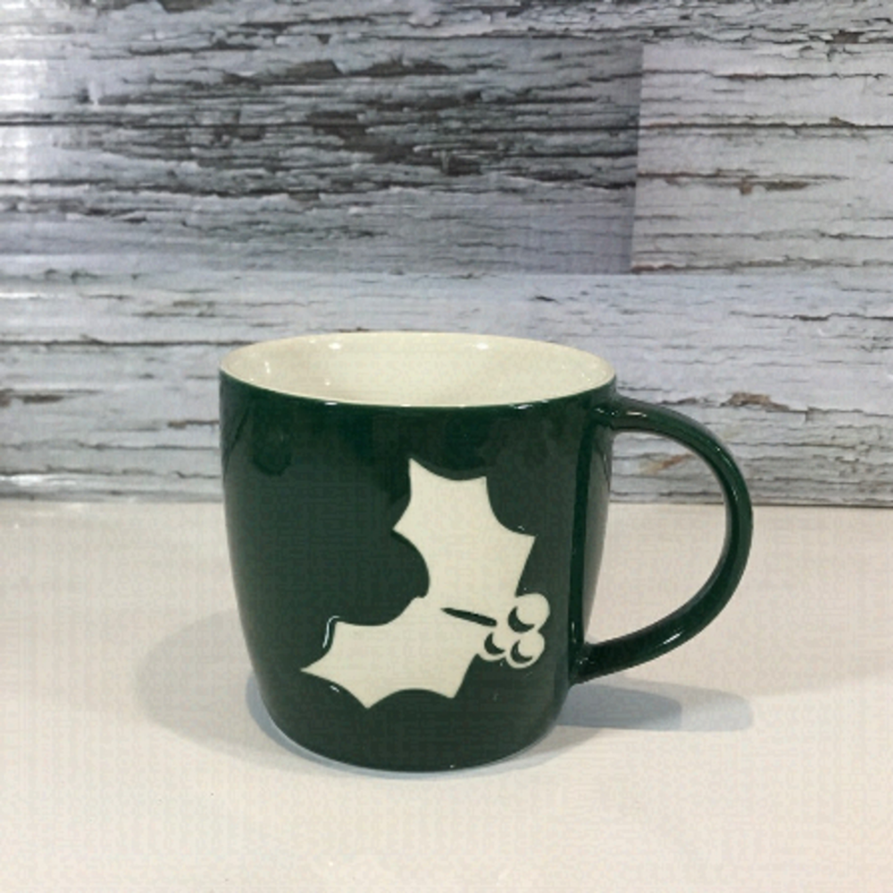 STARBUCKS Mistletoe Holly Leaf Berries Green Christmas 2011 Coffee Mug 16oz